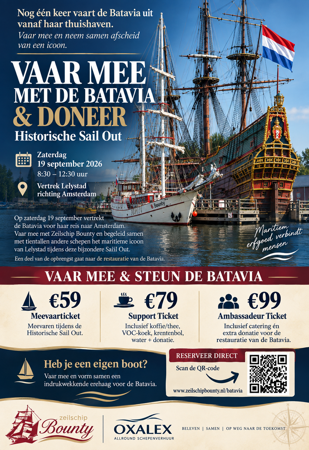 Advertentie Bounty - Batavia Sail Out Sail Out Batavia vaar mee met Zeilschip Bounty en doneer